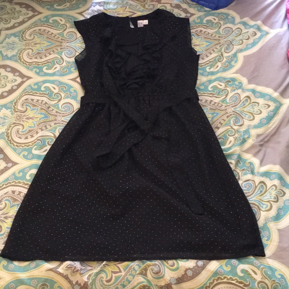 Black dress with gold polka dots